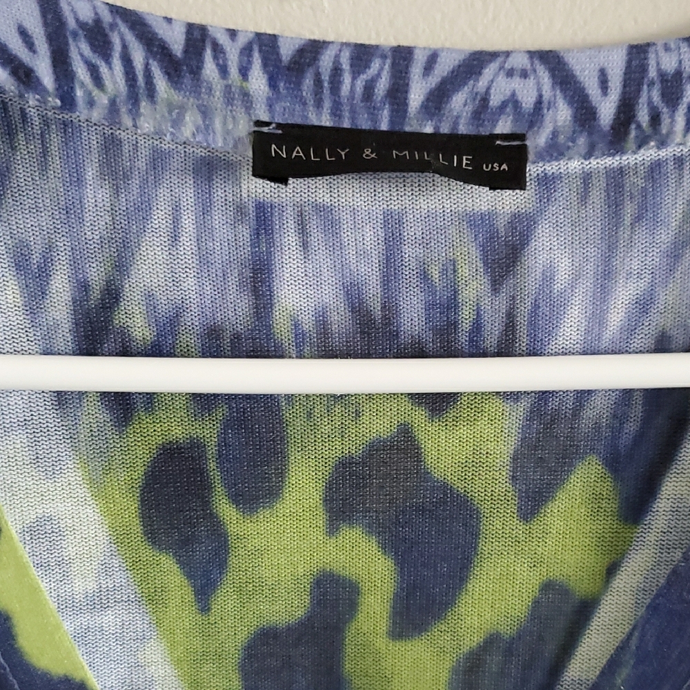 Nally & Millie Blue and Green Animal Cheetah Print Cardigan Sz S Punk Grunge - Picture 2 of 11